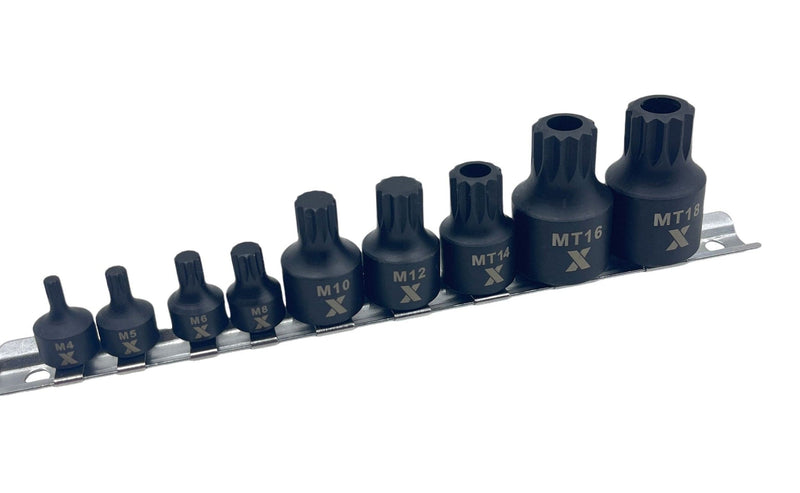 9 Piece Impact Stubby Bit Socket Rail Triple Square U1W0