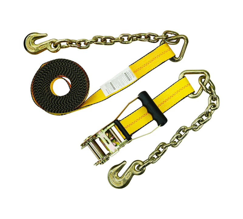 10,000-lb Commercial Ratchet Tie Down Strap, with 18-in Chain, 2-in x 27-ft J1I8