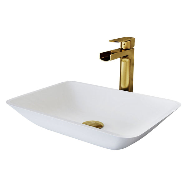 Sottile MatteShell White Bathroom Sink/Basin Set with Amada Faucet and Glass Rectangular Vessel L8M2